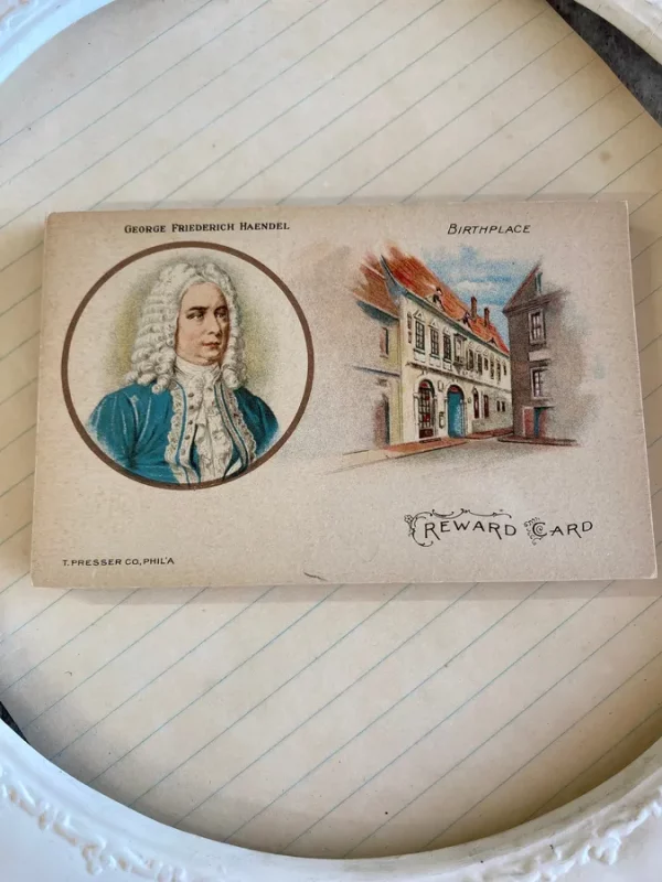 Set of 2 Antique Vintage Musician Music School Piano Lessons Award Cards Mozart Handel Ephemera Junk Journal Postcards Recital Concert