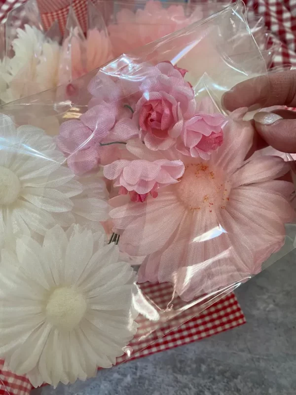 Vintage Made in Japan Silk and Plastic Mid Century Craft Flowers Daisies Tiny Bouquet of Buds Set