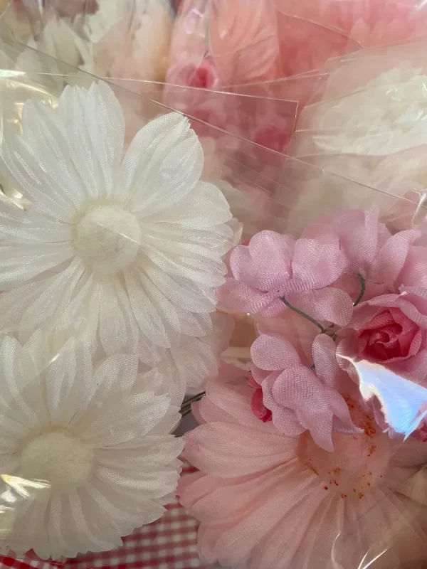 Vintage Made in Japan Silk and Plastic Mid Century Craft Flowers Daisies Tiny Bouquet of Buds Set