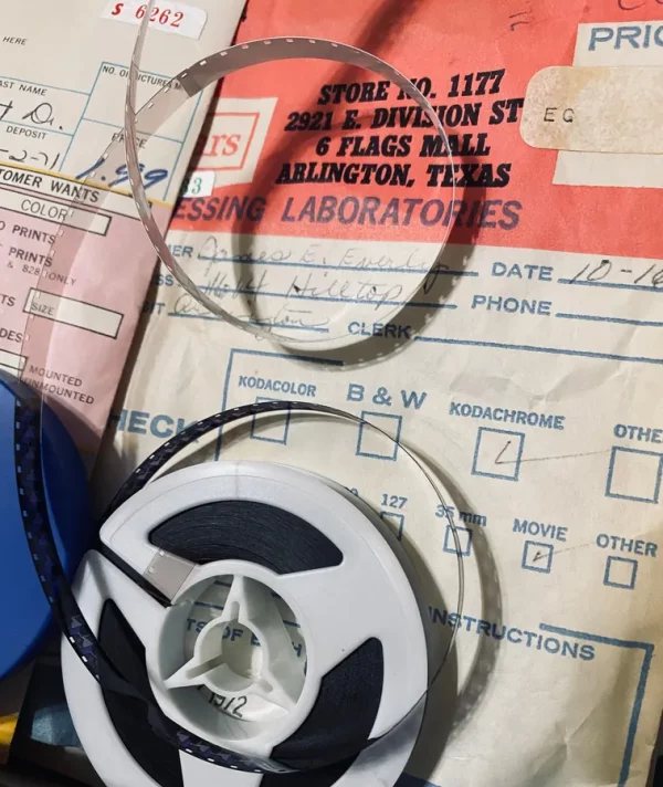 Vintage 8mm Film Strip Canister Roll Home Movie & Processing Envelope Video Projector VCR Trim Edit Vacation Family Negative Photo Scrapbook