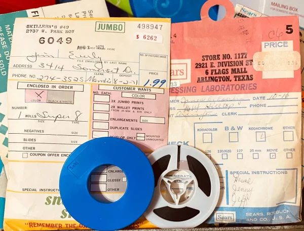 Vintage 8mm Film Strip Canister Roll Home Movie & Processing Envelope Video Projector VCR Trim Edit Vacation Family Negative Photo Scrapbook