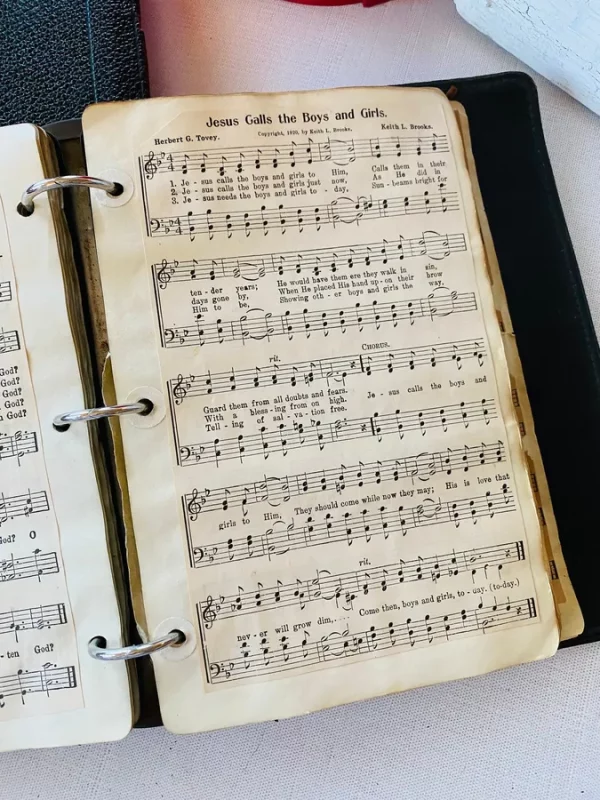Antique Vintage Hymns Note Pages Pasted Church Sunday School Choir Singing Sermon Pastor Ephemera Paper Collage Aged Bible Junk Journals