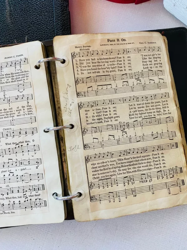 Antique Vintage Hymns Note Pages Pasted Church Sunday School Choir Singing Sermon Pastor Ephemera Paper Collage Aged Bible Junk Journals