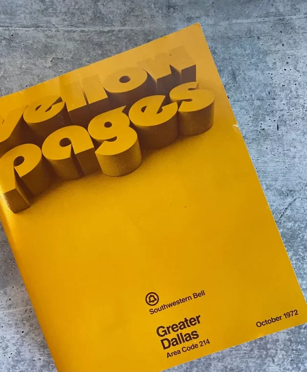 10 PAGES of Greater Dallas Yellow Pages Phone Book 1972 Vintage Advertisements Ephemera for Junk Journal Diary Planner Scrapbook Decor Gift
