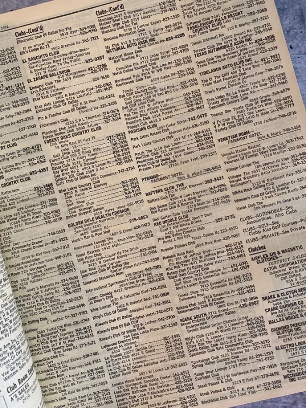 10 PAGES of Greater Dallas Yellow Pages Phone Book 1972 Vintage Advertisements Ephemera for Junk Journal Diary Planner Scrapbook Decor Gift