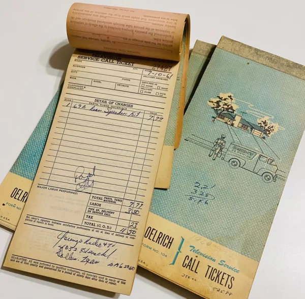 12 Sheets Vintage Television Repair Receipts Order Book Service Call Form Ephemera Junk Journal Scrapbook TV