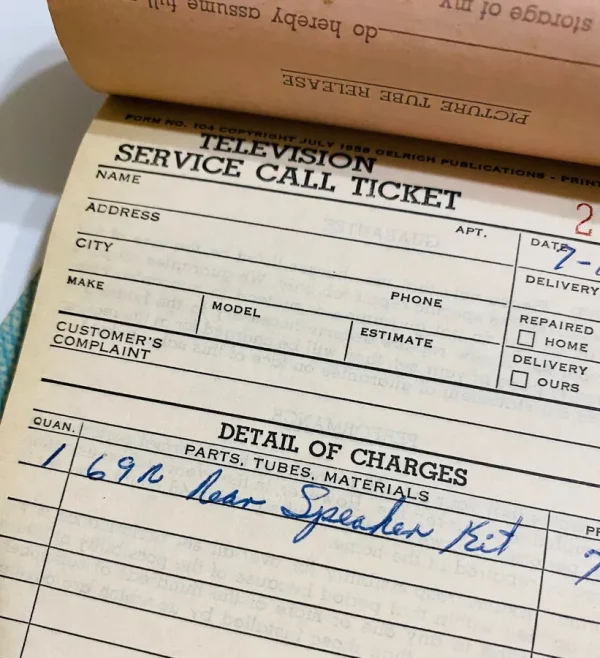 12 Sheets Vintage Television Repair Receipts Order Book Service Call Form Ephemera Junk Journal Scrapbook TV