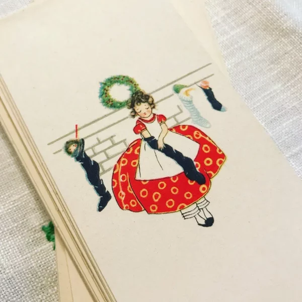 Antique Gibson Christmas Gift Wrapping Little Girl in Red Dress Cards Bookmark Holiday Gift Tag Chocolate Box Label