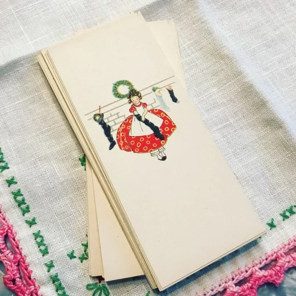 Antique Gibson Christmas Gift Wrapping Little Girl in Red Dress Cards Bookmark Holiday Gift Tag Chocolate Box Label