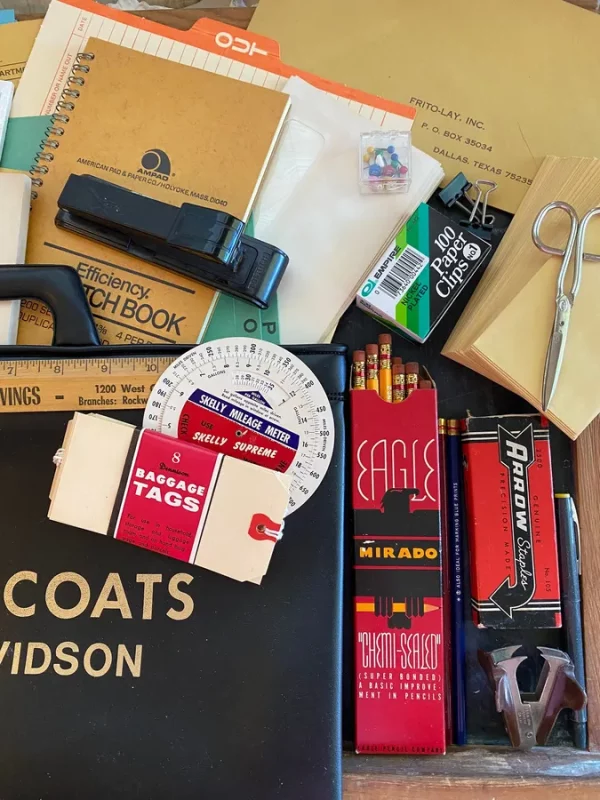 SALE The Best Gift! Empire Coats Vinyl Briefcase Bag Stuffed Vintage Paper and Office Supplies Spiral Notebook Pencils Junk Journal Craft