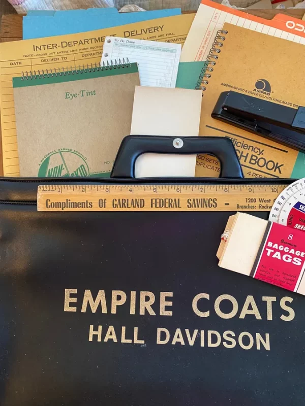 SALE The Best Gift! Empire Coats Vinyl Briefcase Bag Stuffed Vintage Paper and Office Supplies Spiral Notebook Pencils Junk Journal Craft