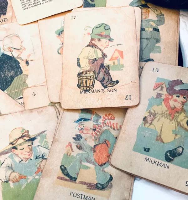 Antique Vintage Old Maid Cards 4 Single Cards Board Game Night Kids Family Play Deck Ephemera Swap Trading For Framing Art Game Room Decor