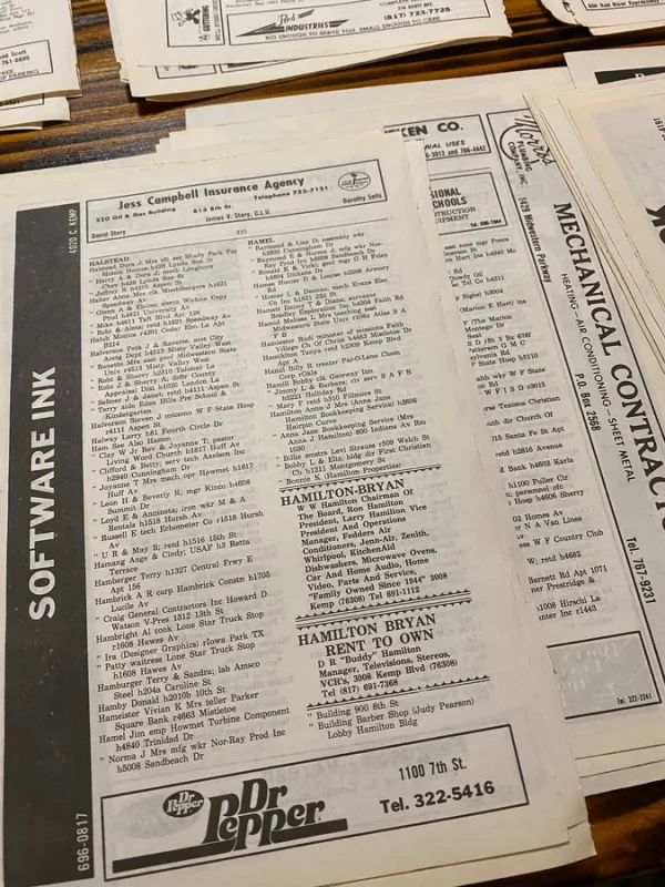 Vintage City Directory Phone Book White Yellow Pages Advertising Ephemera Junk Journal Collage Paper Crafts Telephone Wichita Falls Texas