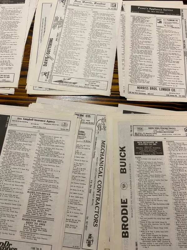 Vintage City Directory Phone Book White Yellow Pages Advertising Ephemera Junk Journal Collage Paper Crafts Telephone Wichita Falls Texas