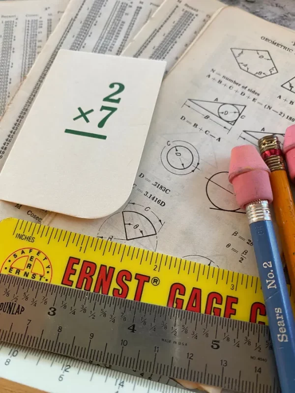 Vintage Construction Machinery Pocket Guide Book Pages with Number Tables and Geometry Drawings Plus One Ruler and Pencil Nub Gift Engineer