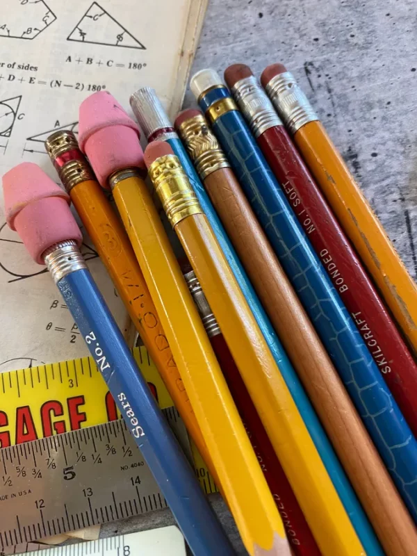 Vintage Construction Machinery Pocket Guide Book Pages with Number Tables and Geometry Drawings Plus One Ruler and Pencil Nub Gift Engineer