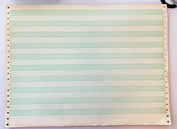 10 Sheets Vintage Moore Business Forms Dot Matrix Green and White Stripe Paper Ephemera Office Prop Letter or Leagal