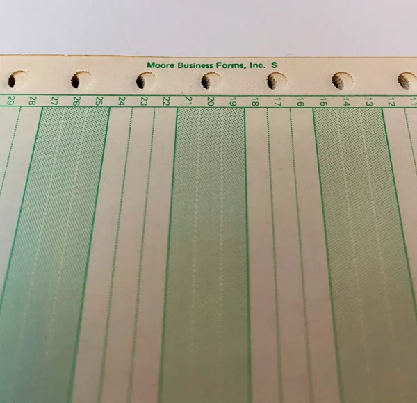 10 Sheets Vintage Moore Business Forms Dot Matrix Green and White Stripe Paper Ephemera Office Prop Letter or Leagal