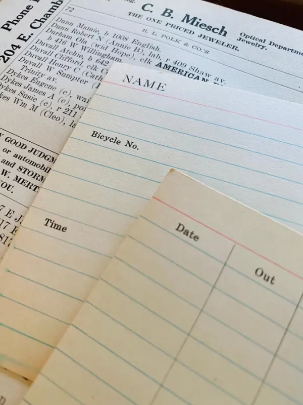 4 City Bicycle Shop Rental Ledger Index Cards Vacation Prop Travel Biking Vintage  Ephemera Junk Journal Scrapbook Notebook Tag Tuck Spot